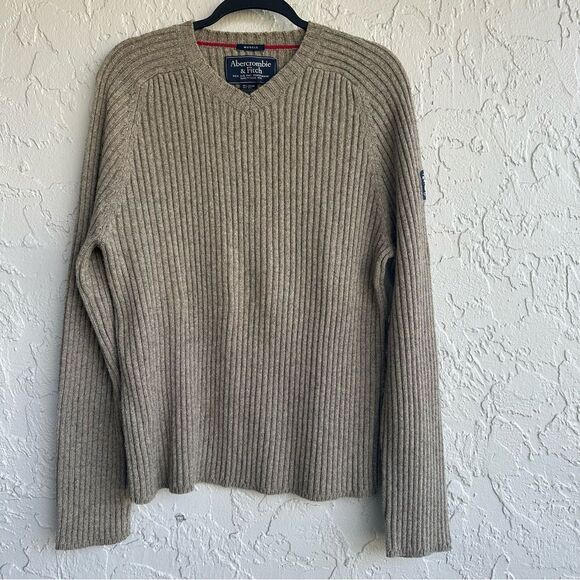 Vintage Y2K ABERCROMBIE Sweater Men XL Ribbed Crew Neck Pullover Logo - Picture 1 of 9